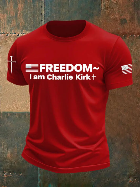 Men’s Charlie Kirk Freedom Printed imitation cotton short-sleeved T-shirt Pure Red / S