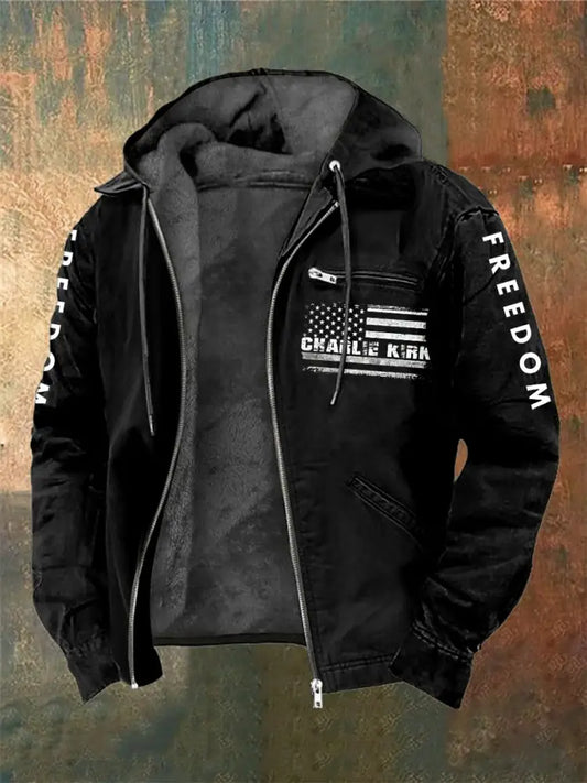 Men’s Charlie Kirk Freedom Printed Long Sleeved Hooded Jacket Black / S
