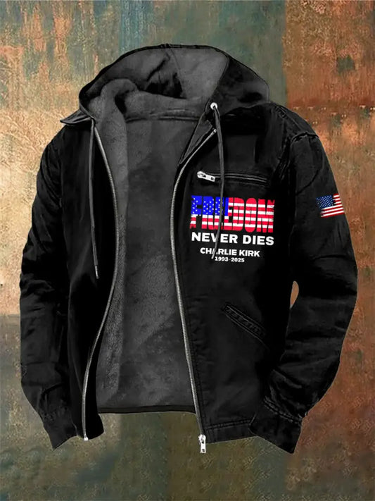 Men’s Charlie Kirk Freedom Printed Long Sleeved Hooded Jacket Black / S