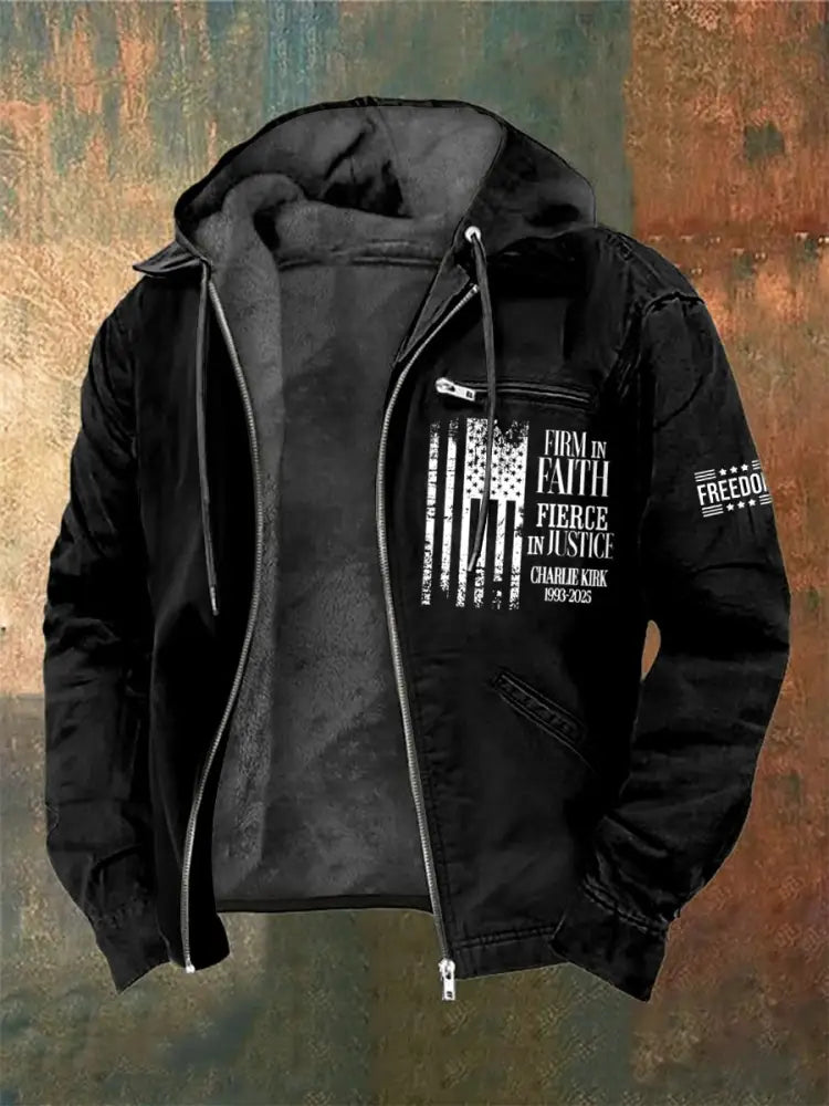Men’s Charlie Kirk Freedom Printed Long Sleeved Hooded Jacket Black / S