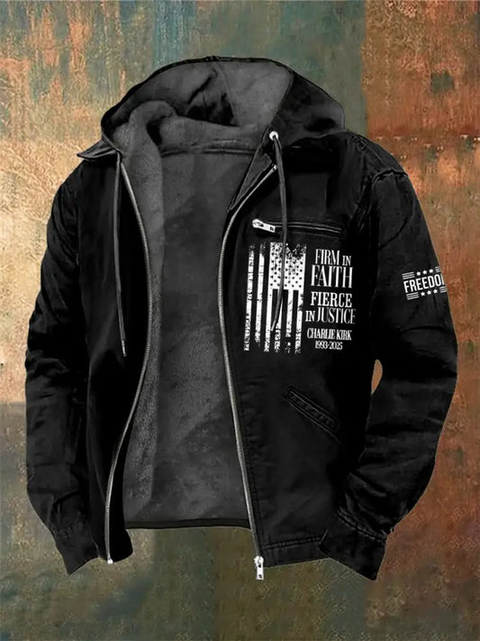 Men’s Charlie Kirk Freedom Printed Long Sleeved Hooded Jacket Black / S