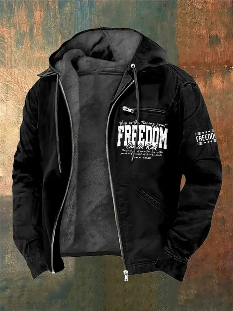 Men’s Charlie Kirk Freedom Printed Long Sleeved Hooded Jacket Black / S