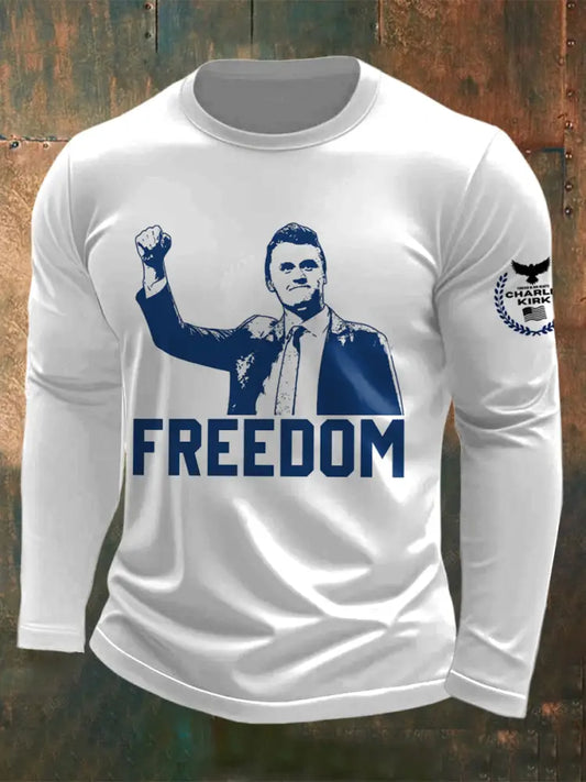 Men’s Charlie Kirk Freedom Printed Long Sleeved Round Neck T-shirt White / S