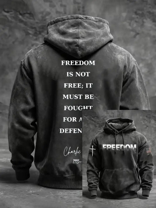 Men’s Charlie Kirk Freedom Printed Oversized Drop-Shoulder Hoodie with Pockets Black / S