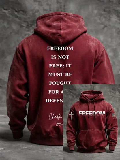 Men’s Charlie Kirk Freedom Printed Oversized Drop-Shoulder Hoodie with Pockets Red / S