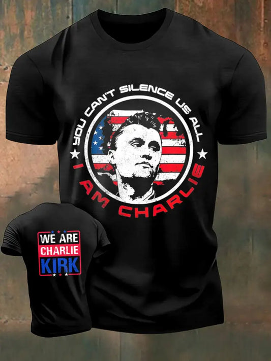 Men’s Charlie Kirk Freedom Printed Vintage Fashion Loose Short Sleeve T-Shirt Black / S