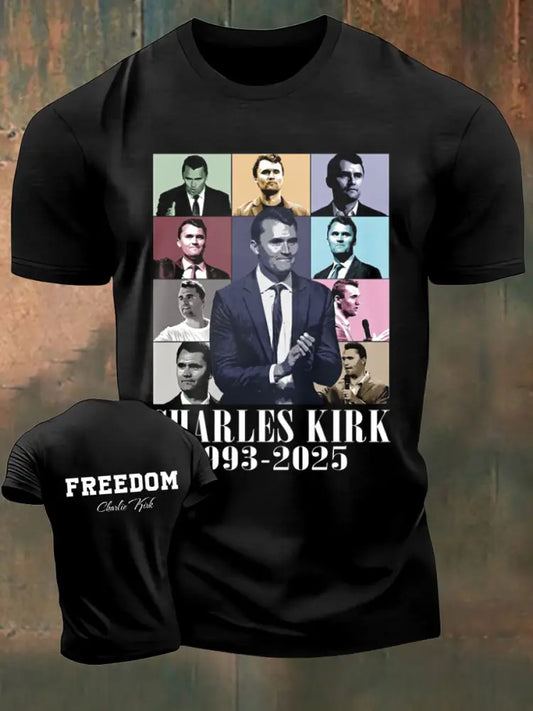 Men’s Charlie Kirk Freedom Printed Vintage Fashion Loose Short Sleeve T-Shirt Black / S