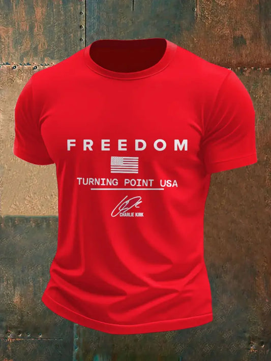 Men’s Charlie Kirk Freedom Printed Vintage Fashion Loose Short Sleeve T-Shirt Red / S