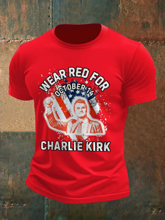 Men’s Charlie Kirk Freedom Printed Vintage Fashion Loose Short Sleeve T-Shirt Red / S
