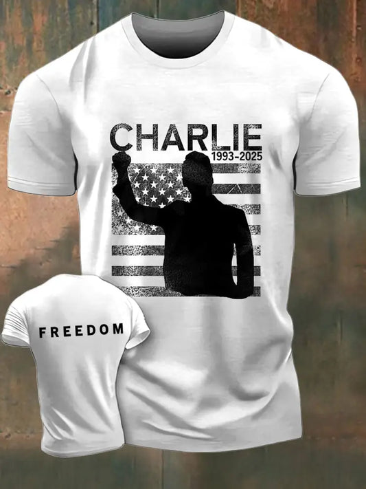Men’s Charlie Kirk Freedom Printed Vintage Fashion Loose Short Sleeve T-Shirt White / S