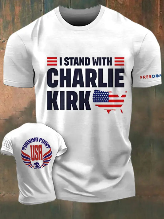 Men’s Charlie Kirk Freedom Printed Vintage Fashion Loose Short Sleeve T-Shirt White / S