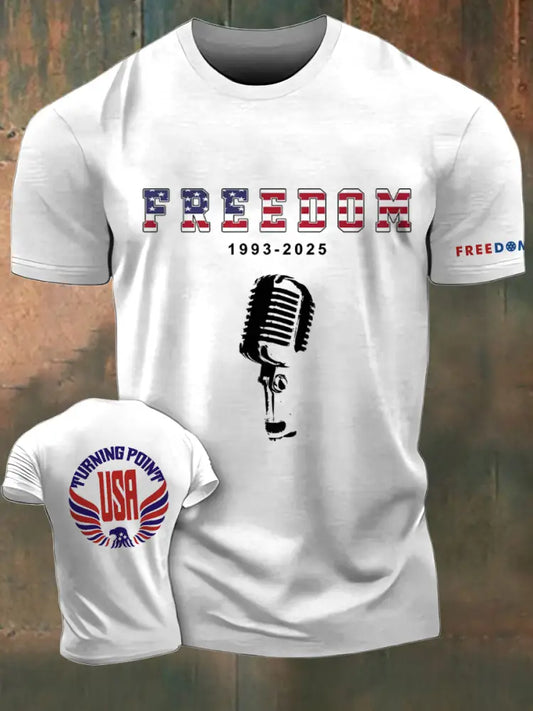 Men’s Charlie Kirk Freedom Printed Vintage Fashion Loose Short Sleeve T-Shirt White / S