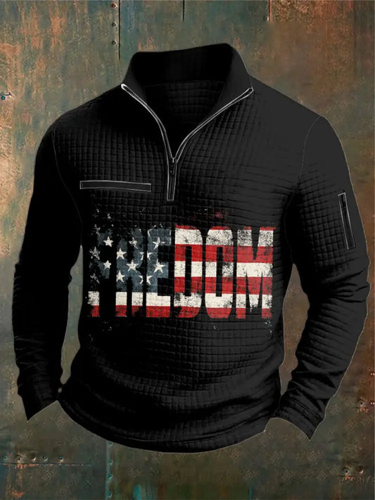 Men’s Charlie Kirk Freedom Printed Waffler Casual Zipper Sweater Black / S