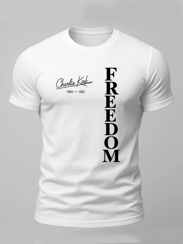 Men’s Charlie Kirk Freedom Signature USA American Patriotic White T-shirt White / S