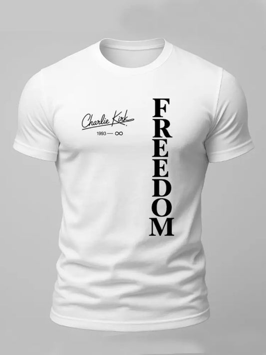 Men’s Charlie Kirk Freedom Signature USA American Patriotic White T-shirt White / S