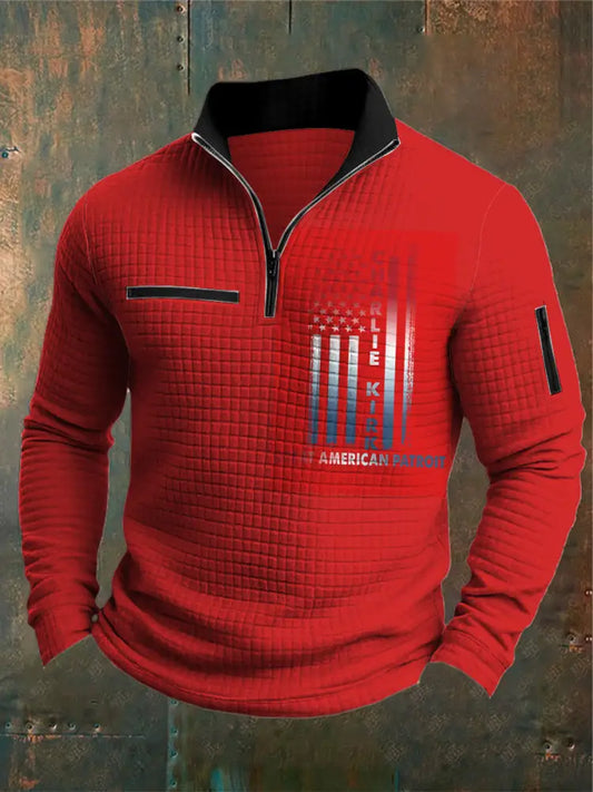 Men’s Charlie Kirk Printed Casual Zipper Sweater Red / S