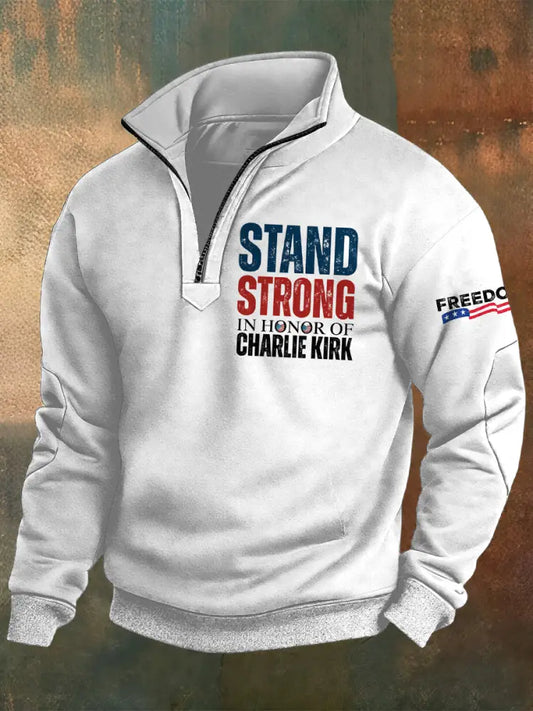 Men’s Charlie Kirk Printed Casual Zipper Sweater White / S