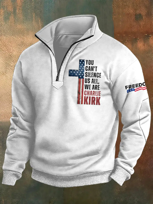 Men’s Charlie Kirk Printed Casual Zipper Sweater White / S