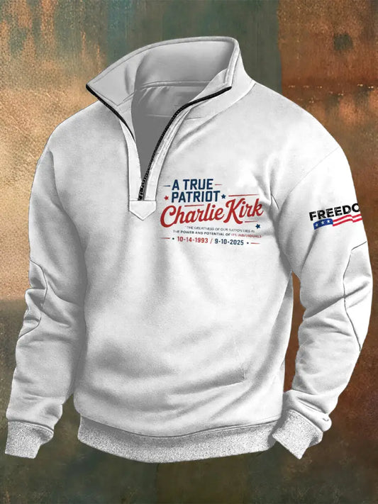 Men’s Charlie Kirk Printed Casual Zipper Sweater White / S