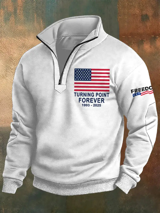 Men’s Charlie Kirk Printed Casual Zipper Sweater White / S