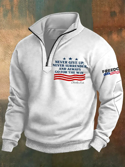 Men’s Charlie Kirk Printed Casual Zipper Sweater White / S