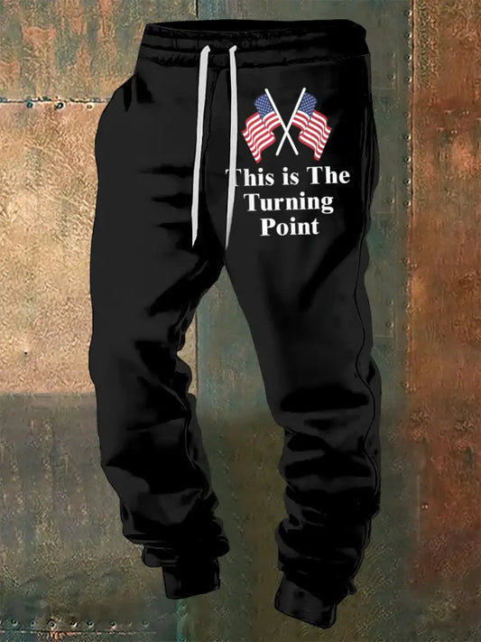 Men’s Charlie Kirk Printed Drawstring Pants Black / S