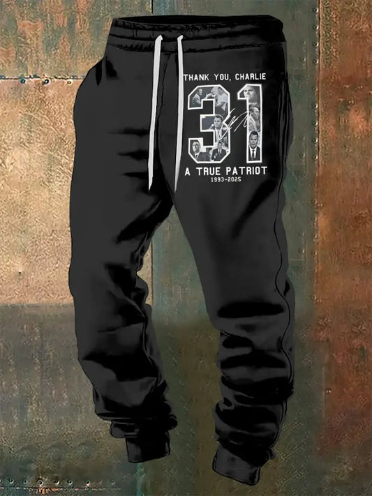 Men’s Charlie Kirk Printed Drawstring Pants Black / S