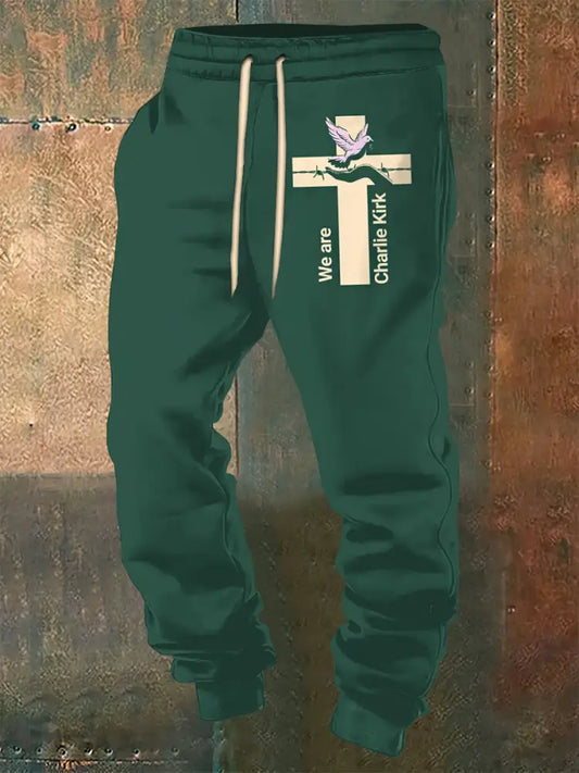 Men’s Charlie Kirk Printed Drawstring Pants Green / S