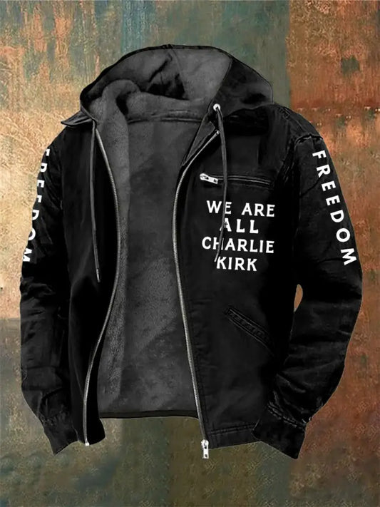 Men’s Charlie Kirk Printed Long Sleeved Hooded Jacket Black / S