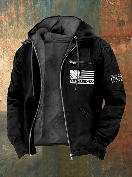 Men’s Charlie Kirk Printed Long Sleeved Hooded Jacket Black / S