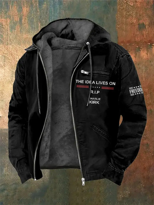 Men’s Charlie Kirk Printed Long Sleeved Hooded Jacket Black / S