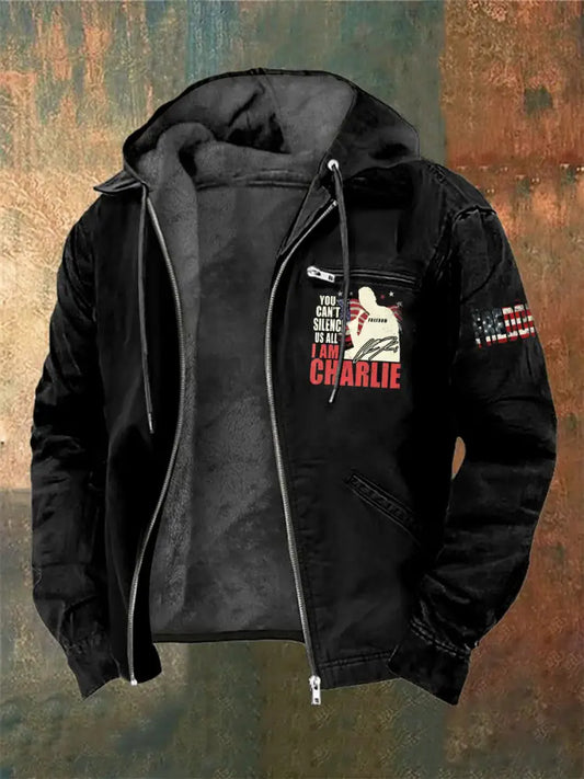 Men’s Charlie Kirk Printed Long Sleeved Hooded Jacket Black / S