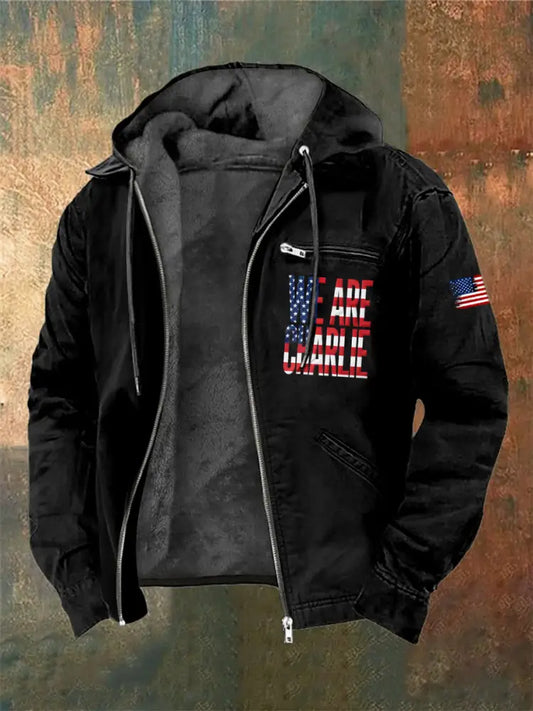 Men’s Charlie Kirk Printed Long Sleeved Hooded Jacket Black / S