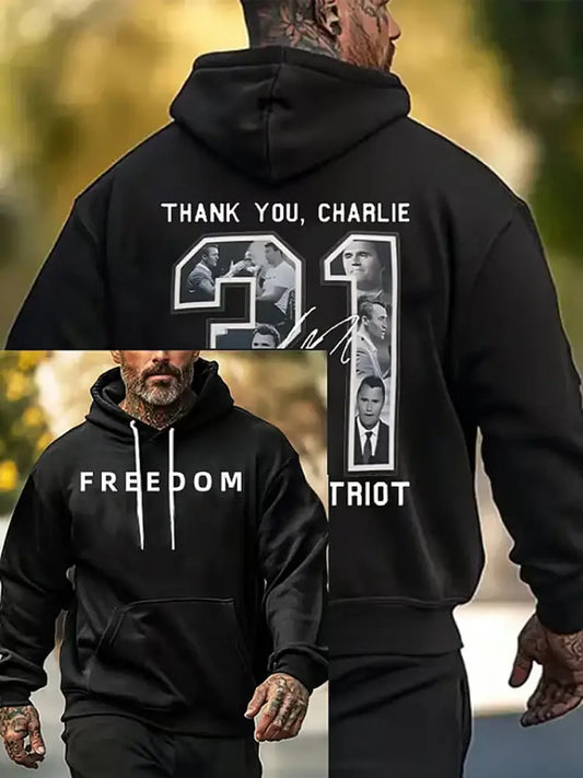Men’s Charlie Kirk Printed Long Sleeved Hooded Sweatshirt Black / S