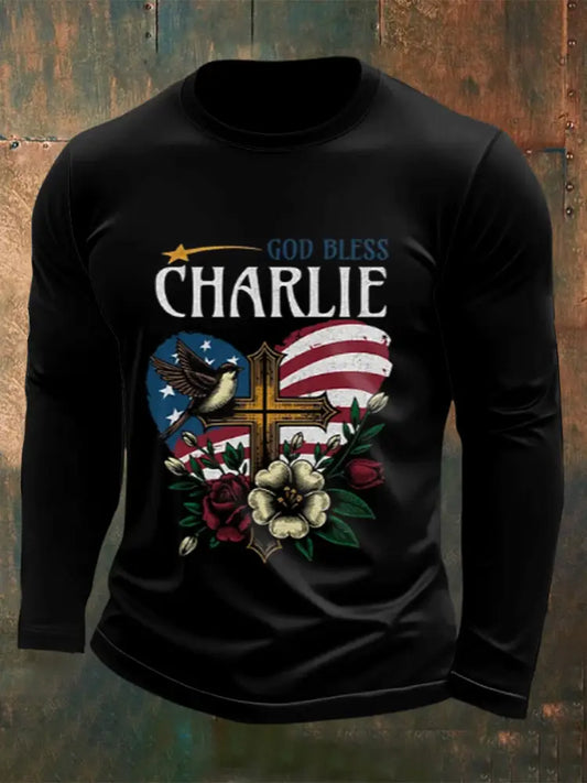 Men’s Charlie Kirk Printed Long Sleeved Round Neck T-shirt Black / S
