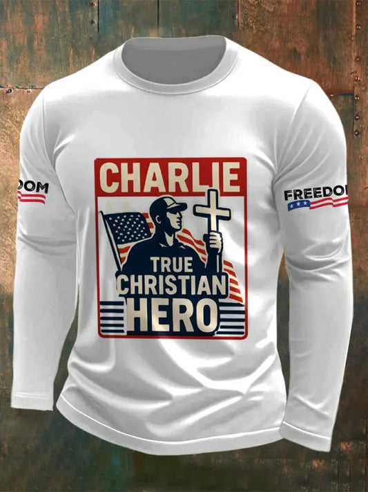 Men’s Charlie Kirk Printed Long Sleeved Round Neck T-shirt White / S