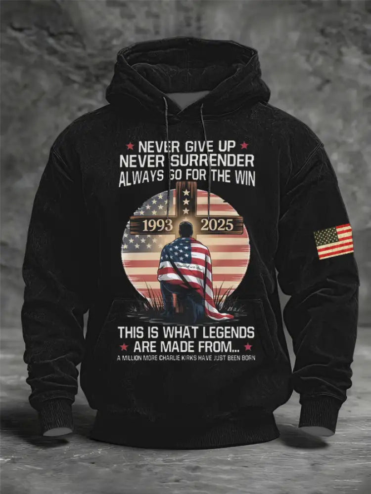 Men’s Charlie Kirk Printed Oversized Drop-Shoulder Hoodie with Pockets Black / S
