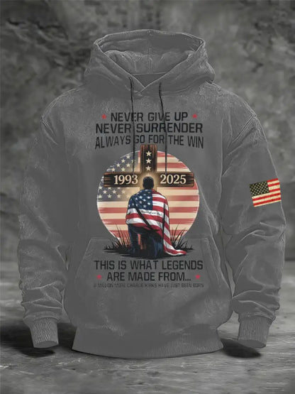 Men’s Charlie Kirk Printed Oversized Drop-Shoulder Hoodie with Pockets Gray / S