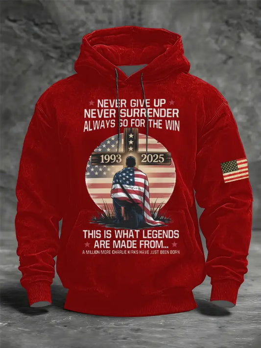 Men’s Charlie Kirk Printed Oversized Drop-Shoulder Hoodie with Pockets Red / S