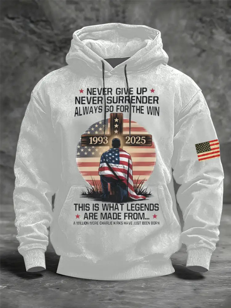 Men’s Charlie Kirk Printed Oversized Drop-Shoulder Hoodie with Pockets White / S