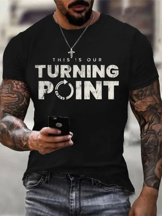 Men’s Charlie Kirk THIS IS OUR TURNING POINT Commemorative Cotton Short-Sleeved T-Shirt Black / S