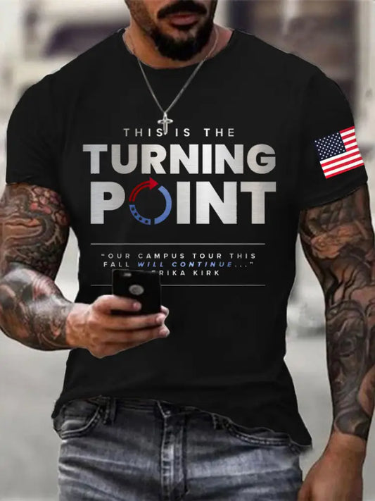 Men’s Charlie Kirk THIS IS OUR TURNING POINT Commemorative Cotton Short-Sleeved T-Shirt Black / S