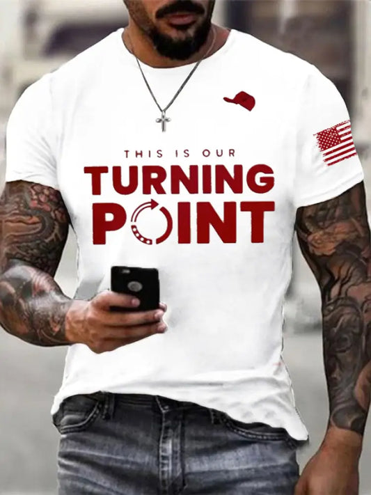 Men’s Charlie Kirk THIS IS OUR TURNING POINT Commemorative Cotton Short-Sleeved T-Shirt White / S