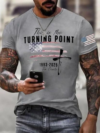 Men’s Charlie Kirk Turning Point imitation cotton short-sleeved T-shirt Light Gray / S