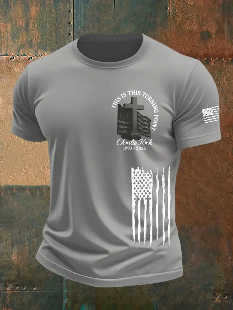 Men’s Charlie Kirk Turning Point short sleeves t-shirt Light Gray / S
