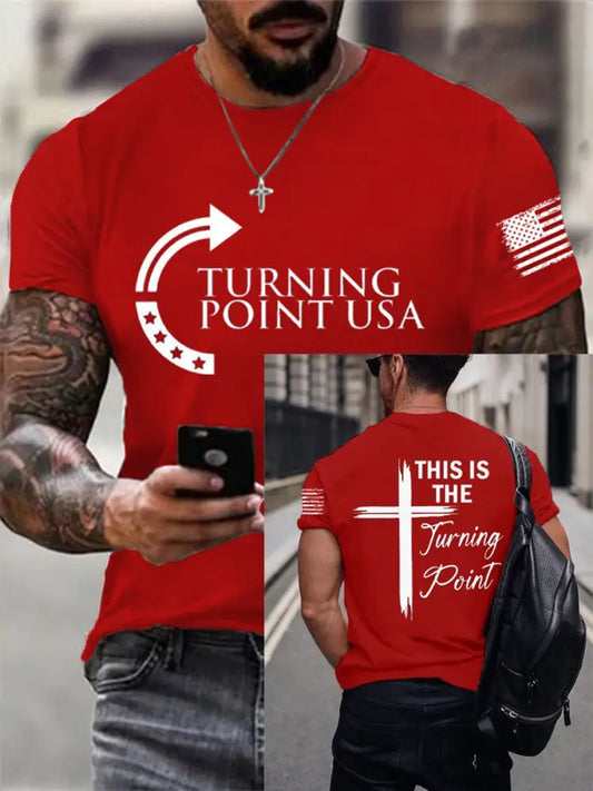 Men’s Charlie Kirk Turning Point USA Trump Commemorative Cotton Short-Sleeved T-Shirt Red / S
