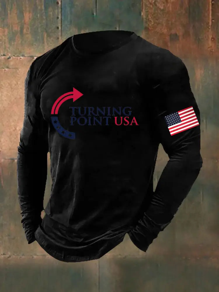 Men’s Charlie Kirk Turning Point USA Trump Commemorative Long Sleeve T-Shirt Black / S
