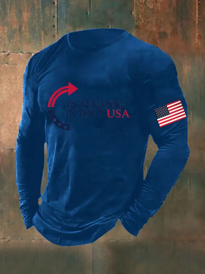 Men’s Charlie Kirk Turning Point USA Trump Commemorative Long Sleeve T-Shirt Blue / S