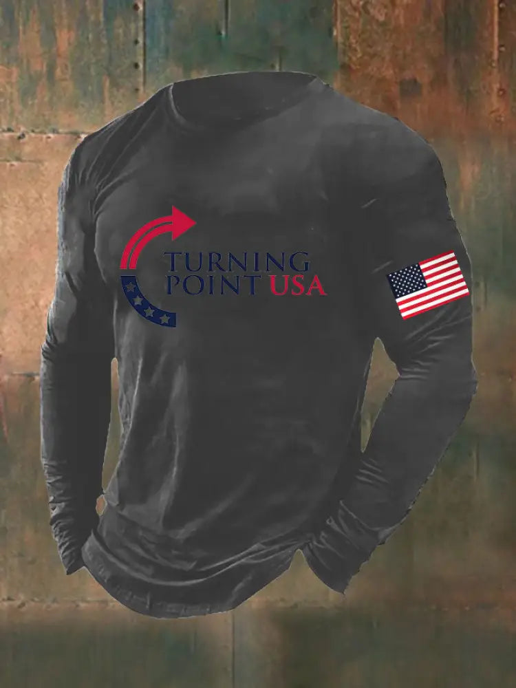 Men’s Charlie Kirk Turning Point USA Trump Commemorative Long Sleeve T-Shirt Gray / S