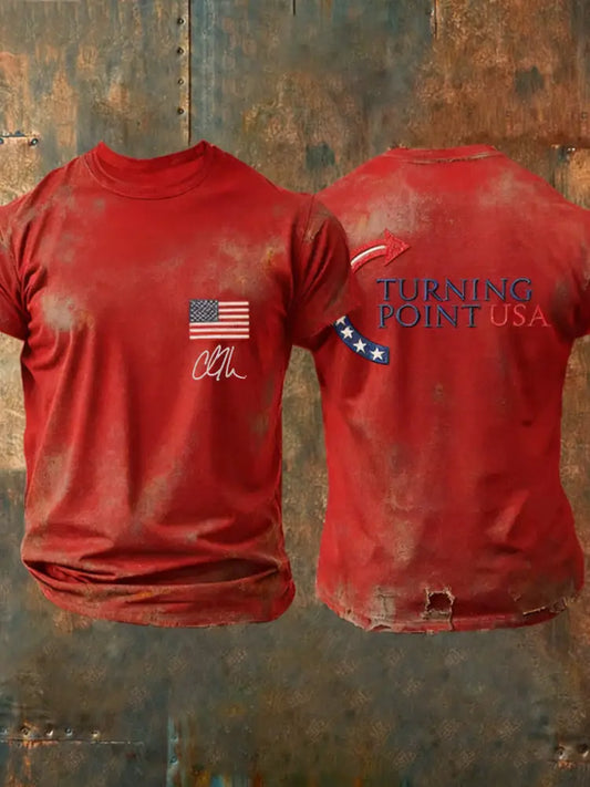 Men’s Charlie Kirk Turning Point USA Trump Commemorative Short Sleeves T-Shirt Red / S